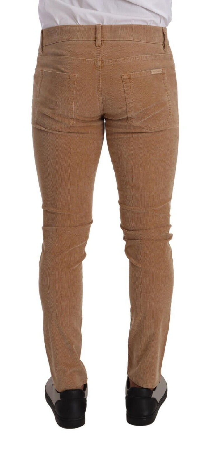 Brauner Cord Baumwolle Skinny Slim Fit Jeans