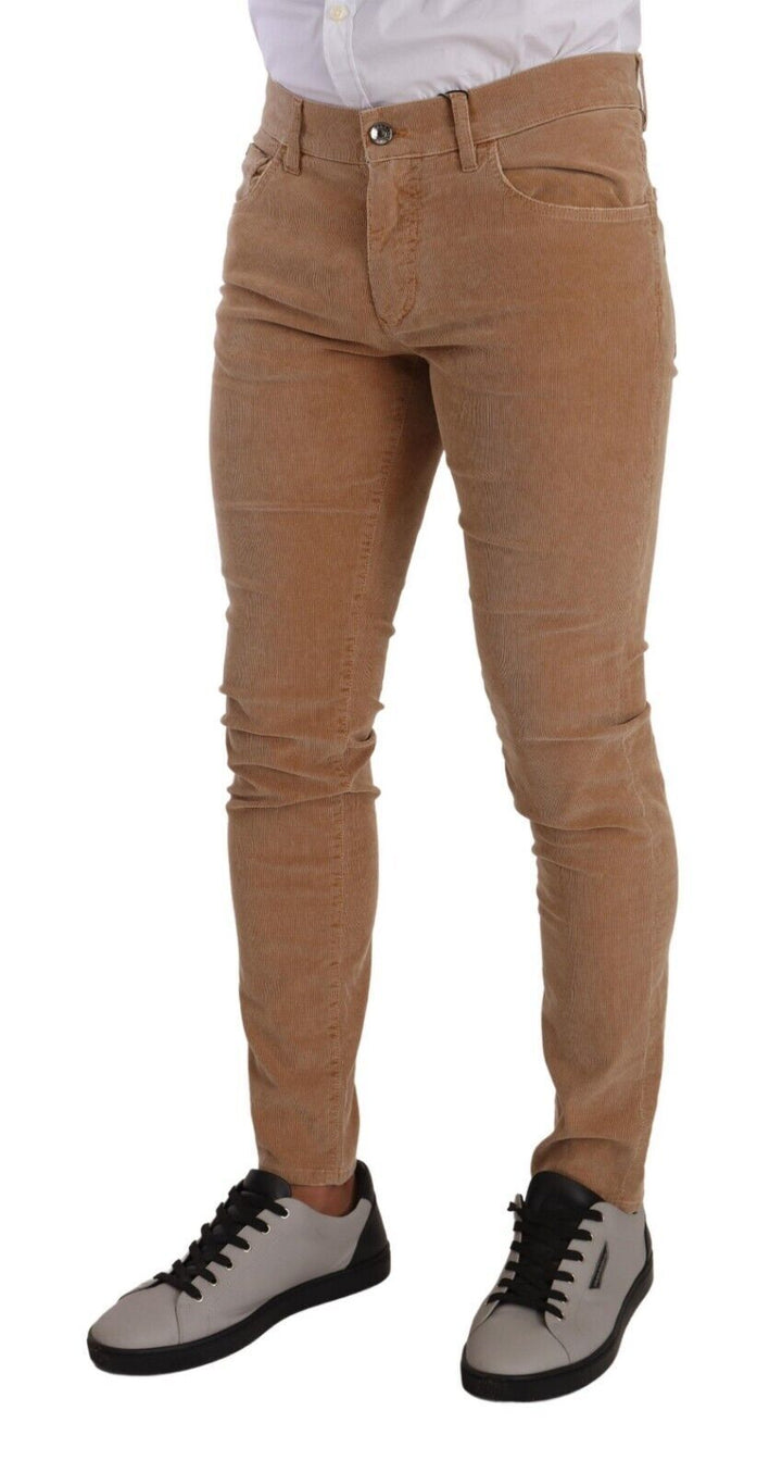 Brauner Cord Baumwolle Skinny Slim Fit Jeans