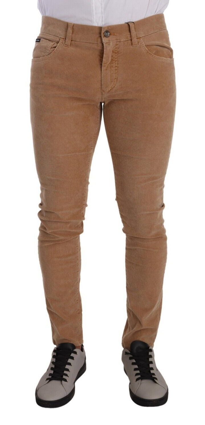 Brauner Cord Baumwolle Skinny Slim Fit Jeans