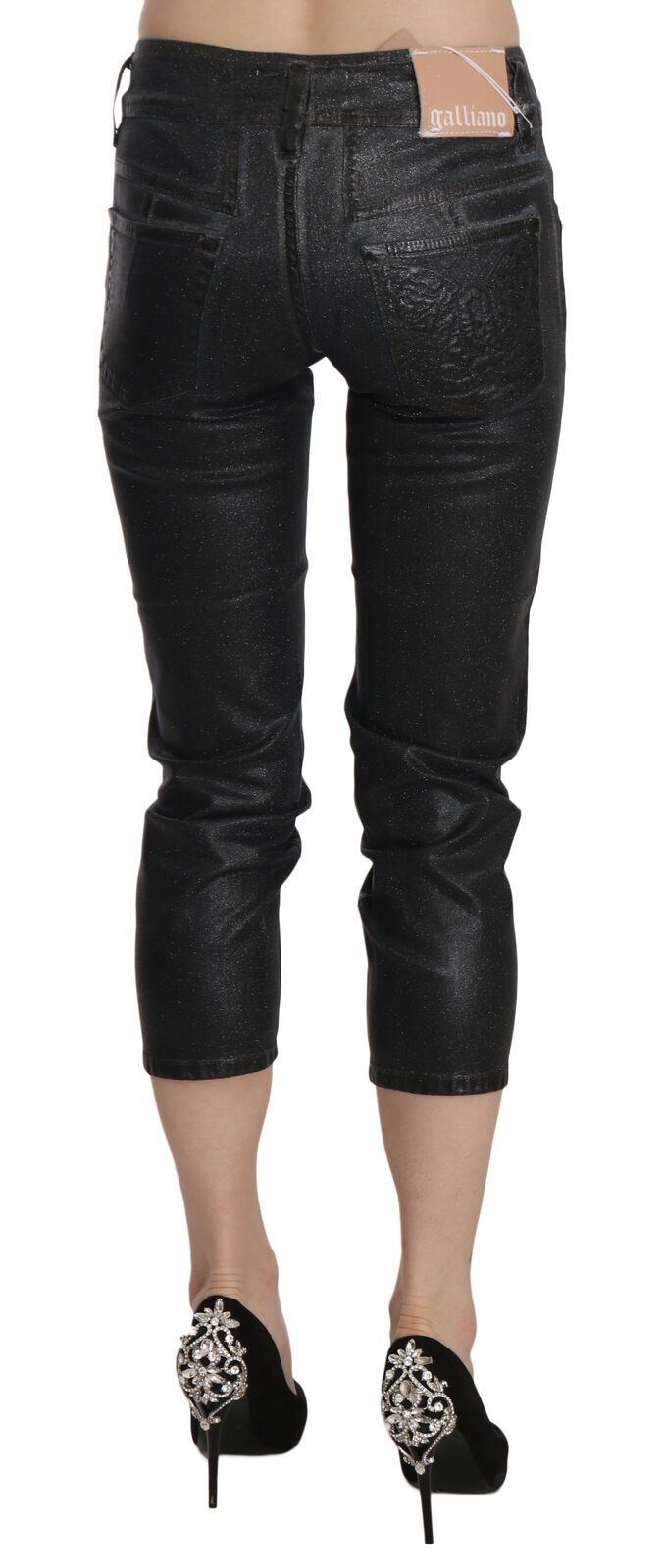 Schwarze gewaschene Denim-Hose mit schmalem Bein und mittlerer Taille