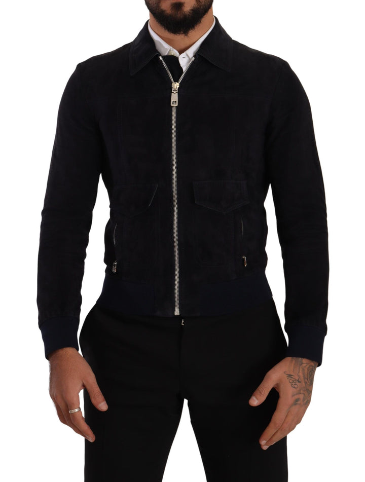 Elegante kurze Jacke aus blauem Wildleder