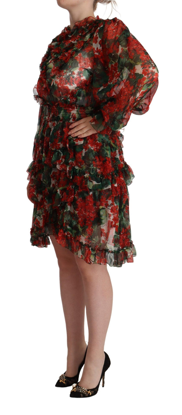 Knee-length dress in floral silk