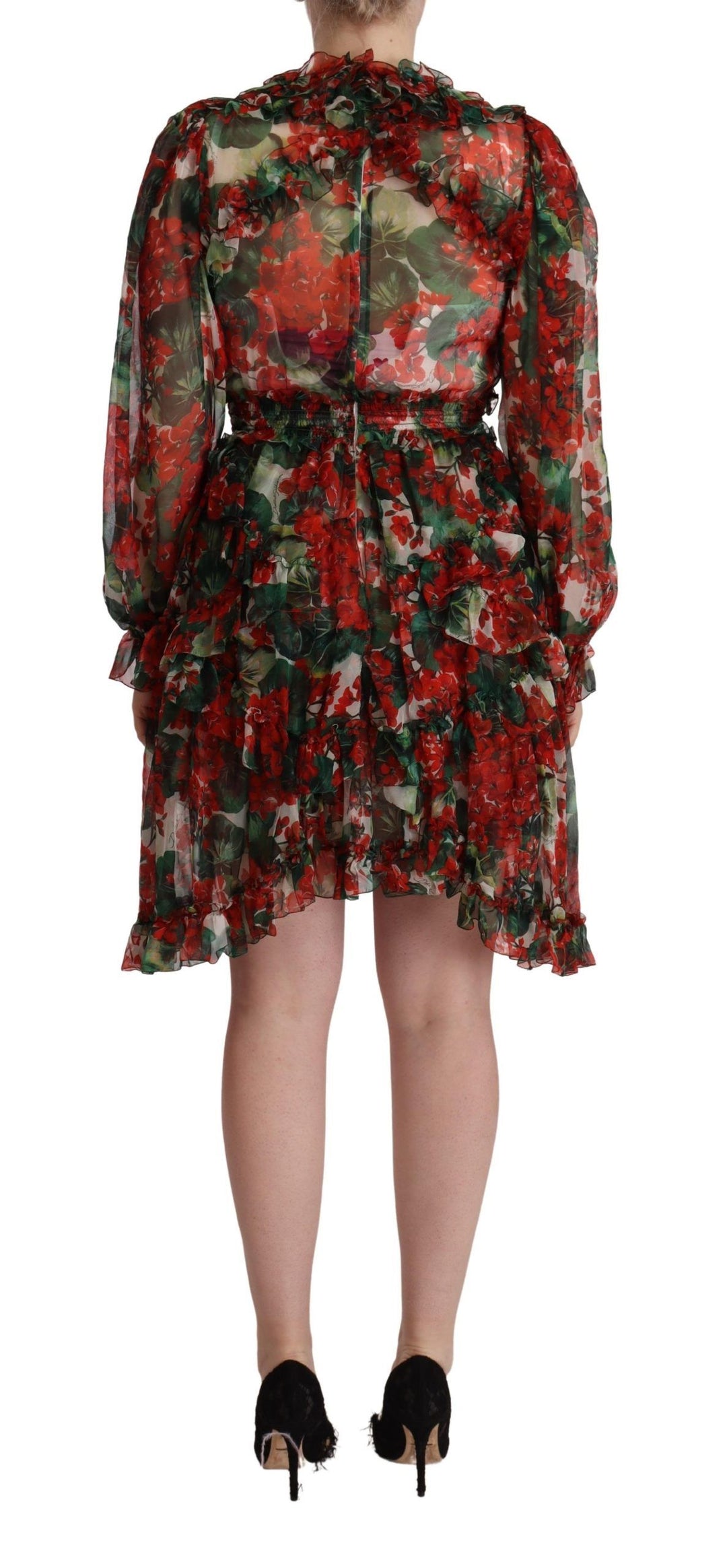 Knee-length dress in floral silk