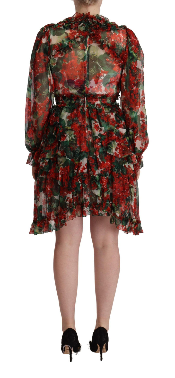 Knee-length dress in floral silk