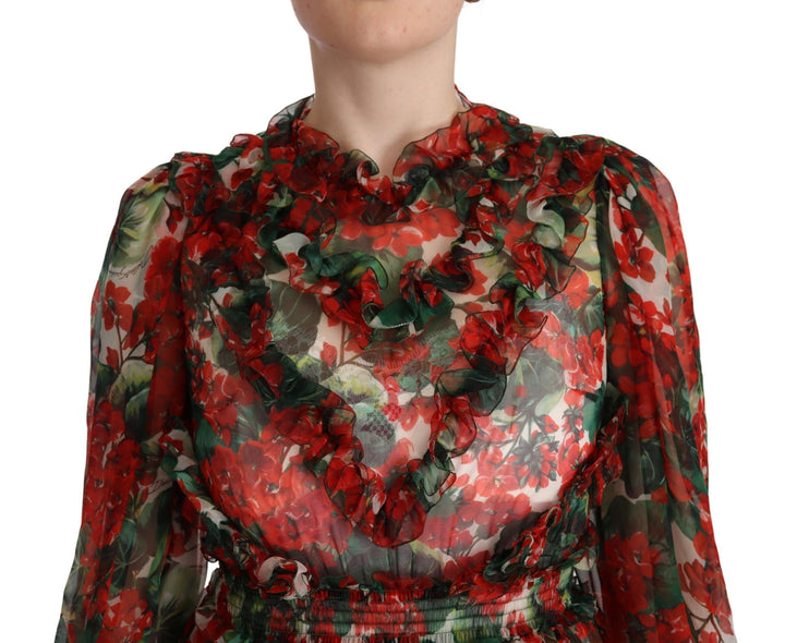 Knee-length dress in floral silk