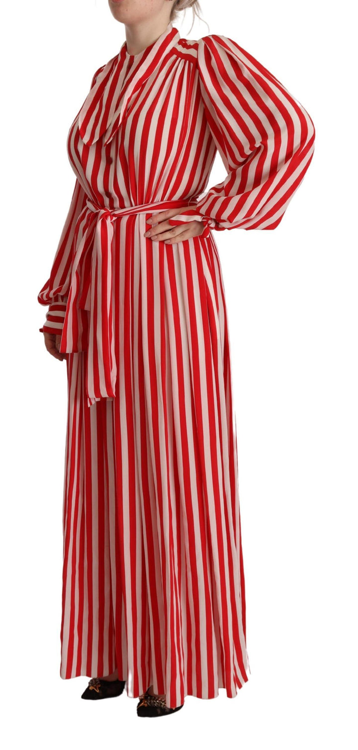Weiß-rotes Seidenkleid in A-Linie mit Etuikleid
