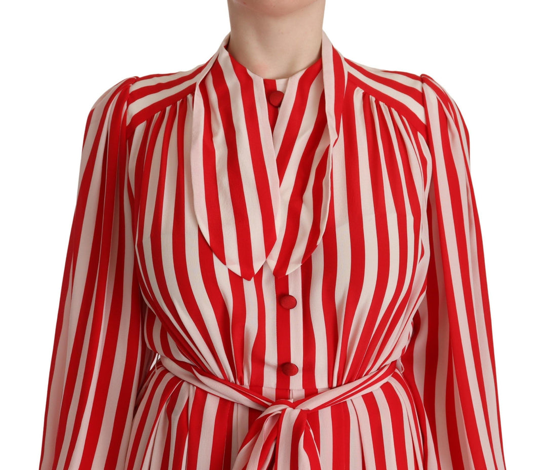 Weiß-rotes Seidenkleid in A-Linie mit Etuikleid