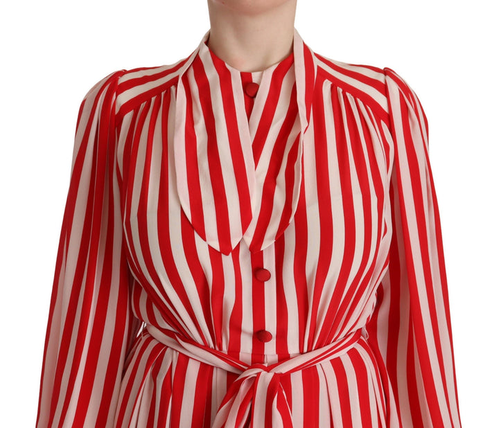 Weiß-rotes Seidenkleid in A-Linie mit Etuikleid