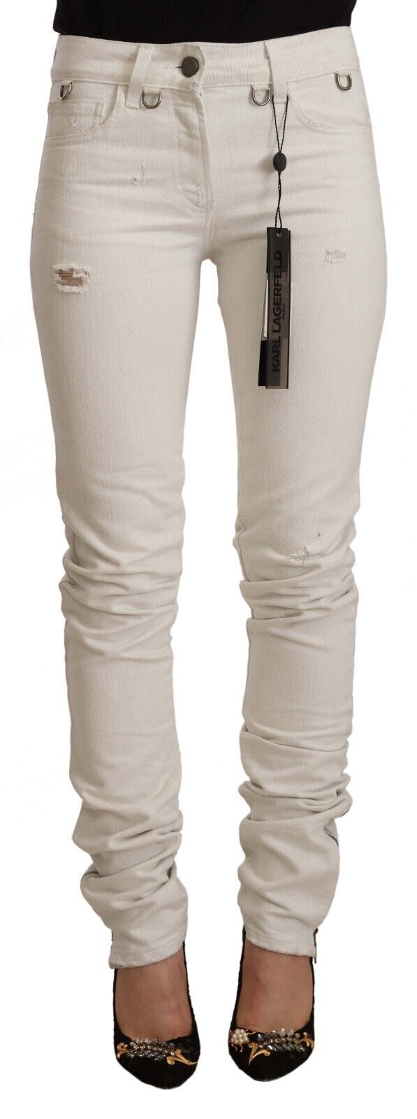 Weiße Slim Fit Jeans aus Baumwoll-Denim mit mittlerer Taille