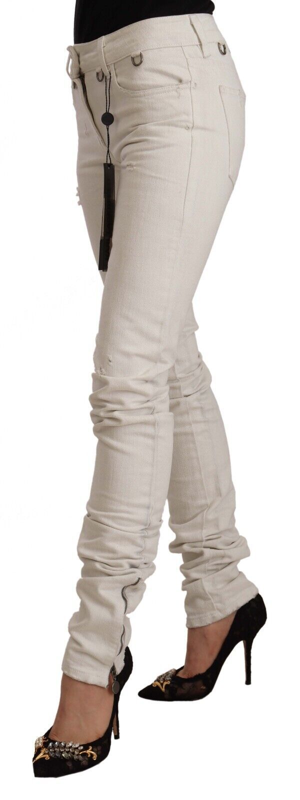 Weiße Slim Fit Jeans aus Baumwoll-Denim mit mittlerer Taille