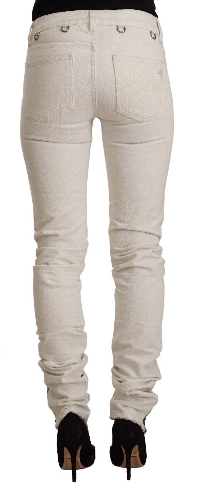 Weiße Slim Fit Jeans aus Baumwoll-Denim mit mittlerer Taille