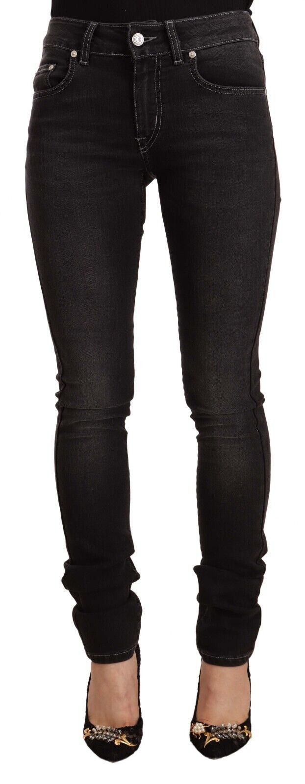 Schwarz gewaschene Skinny Jeans aus Baumwoll-Denim mit mittlerer Taille