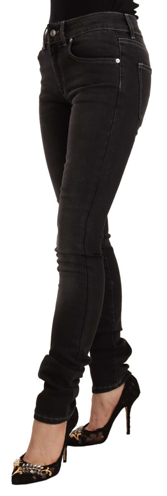 Schwarz gewaschene Skinny Jeans aus Baumwoll-Denim mit mittlerer Taille