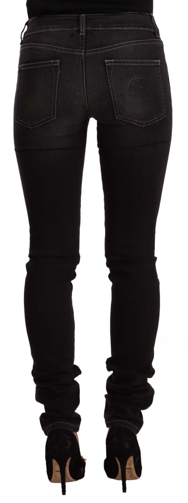 Schwarze gewaschene Slim Fit Jeans mit mittlerer Taille aus Baumwolle