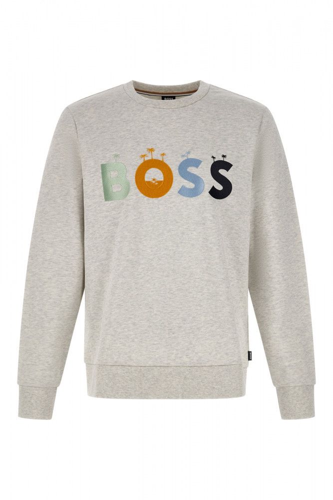 Elegant grey round neck sweatshirt made of cotton