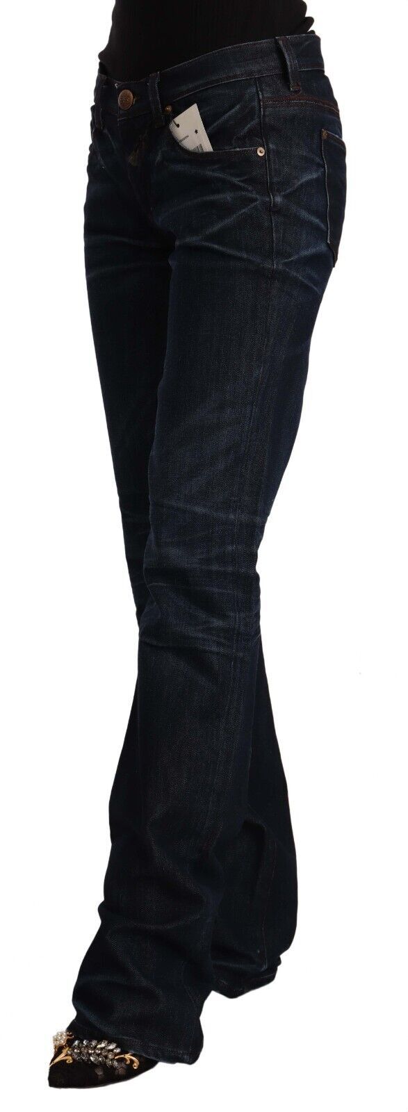 Dunkelblaue Straight-Jeans aus Baumwoll-Denim mit mittlerer Taille