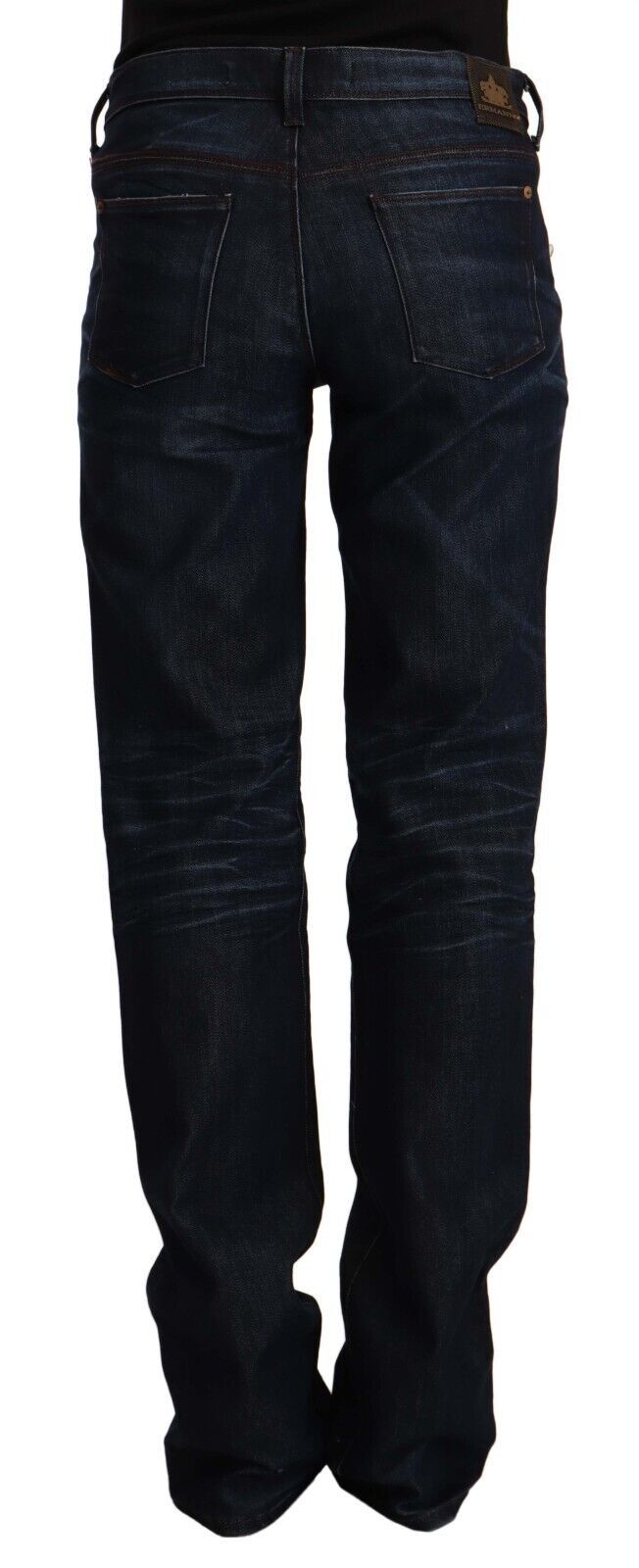 Dunkelblaue Straight-Jeans aus Baumwoll-Denim mit mittlerer Taille