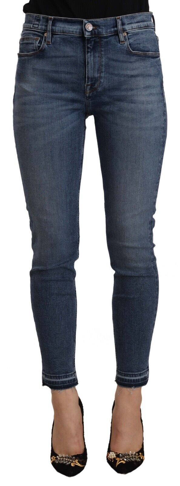 Blaue Slim Fit Jeans aus Baumwoll-Denim mit mittlerer Taille