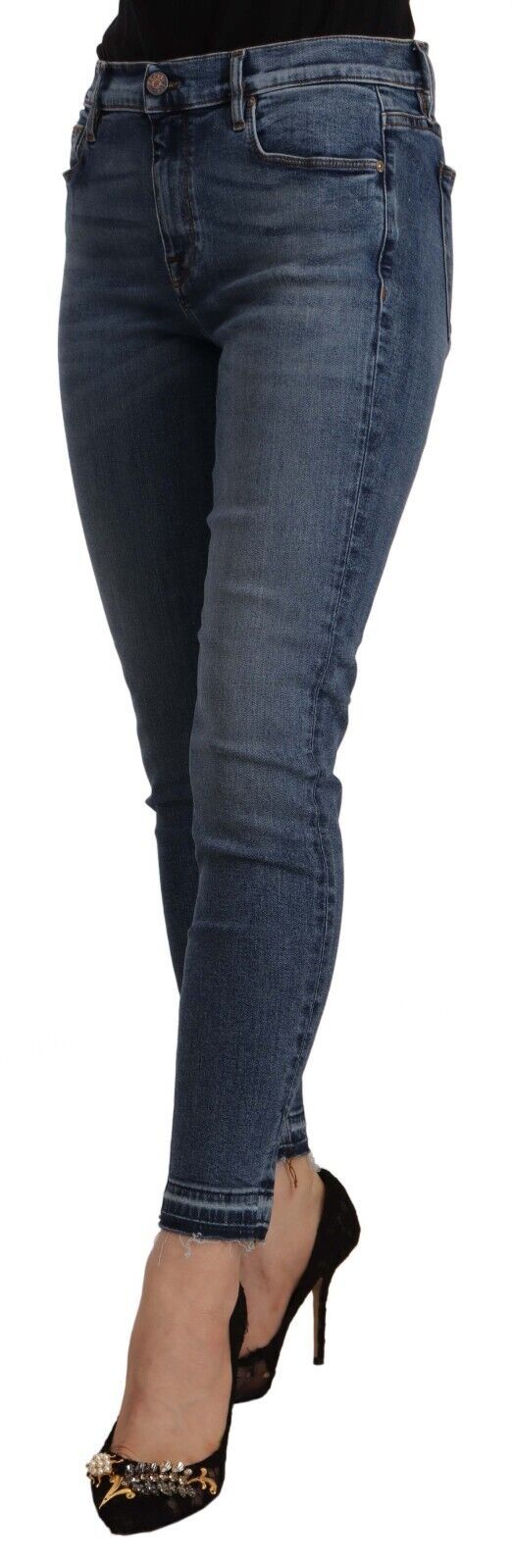 Blaue Slim Fit Jeans aus Baumwoll-Denim mit mittlerer Taille