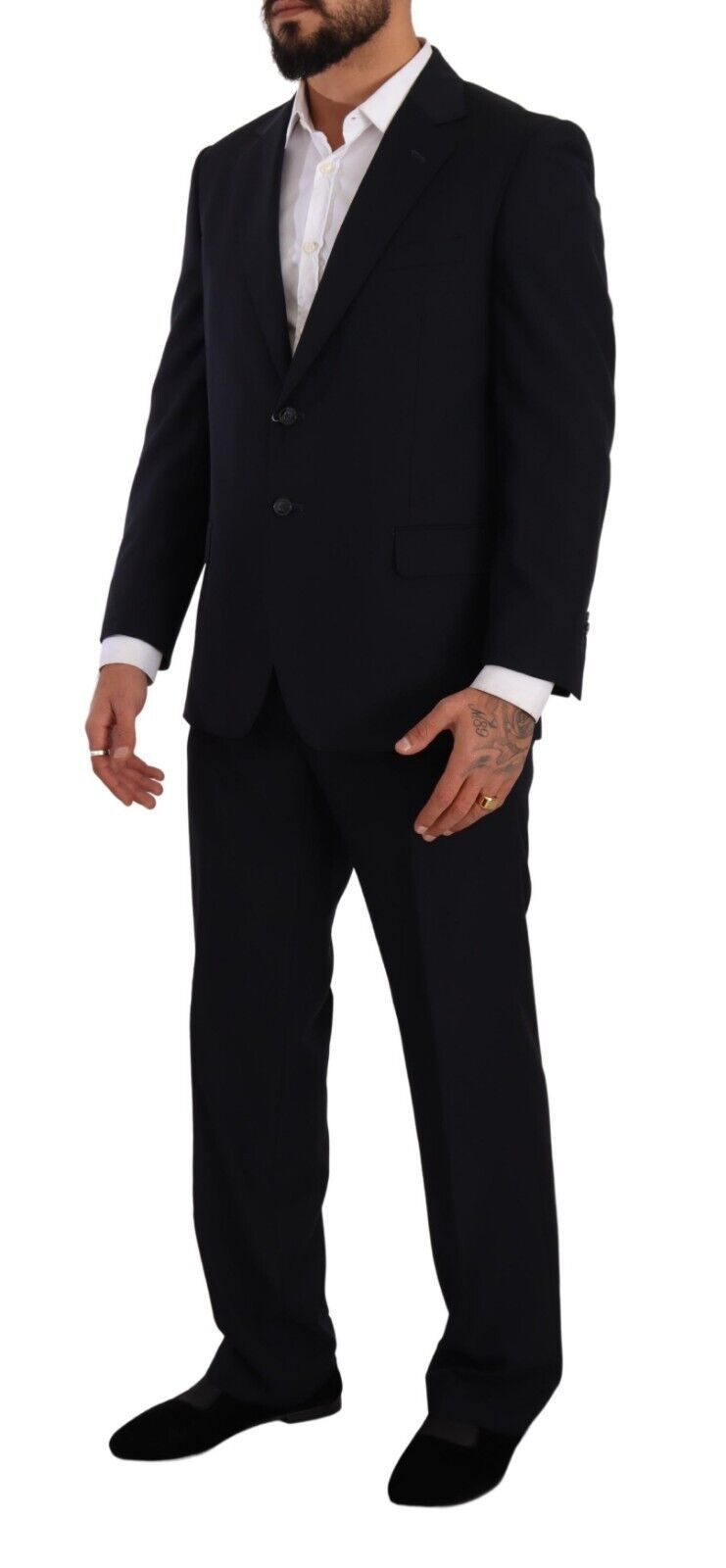 Exquisite blue two-piece suit with deconstructed blazer