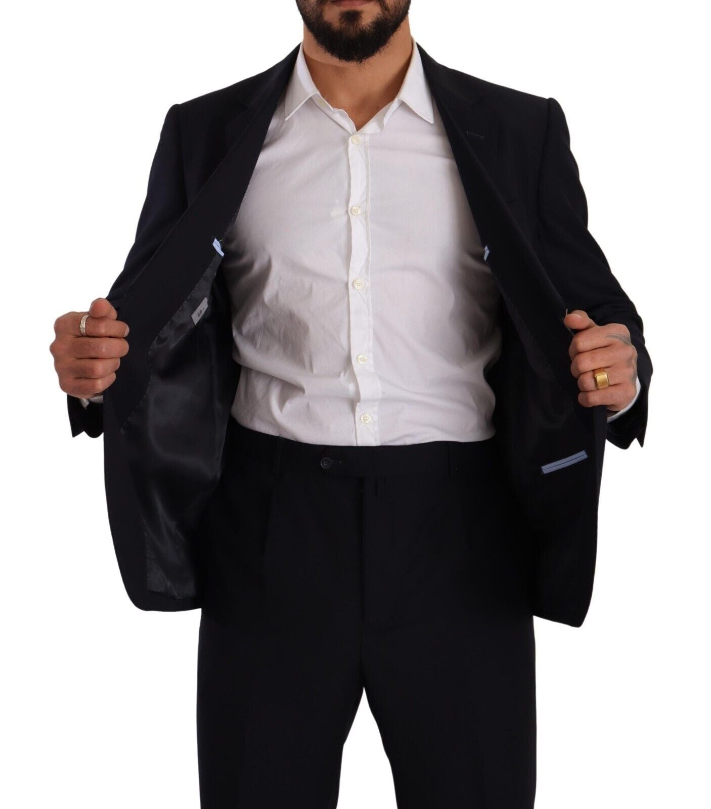 Exquisite blue two-piece suit with deconstructed blazer