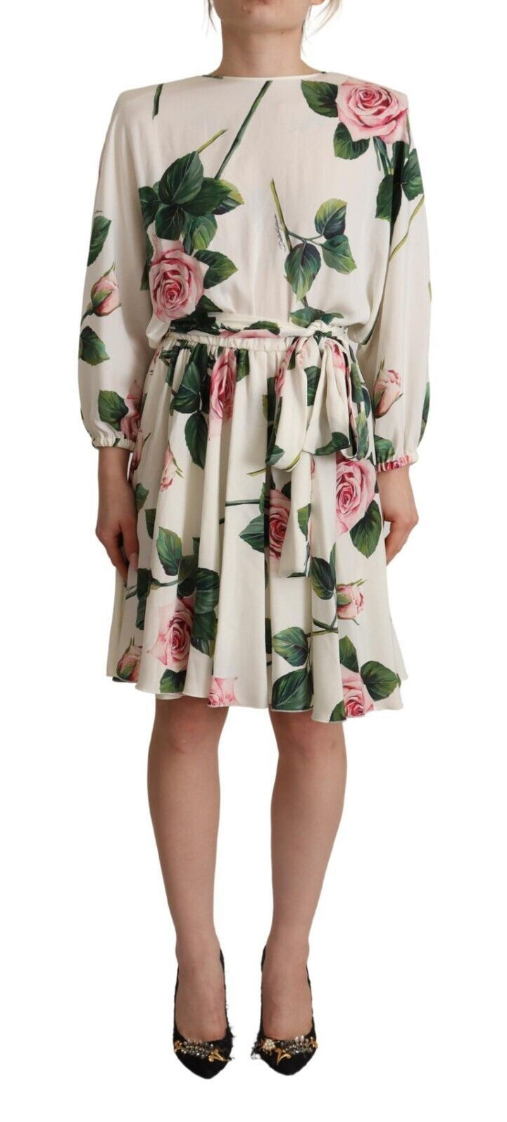 Elegant floral A-line silk dress