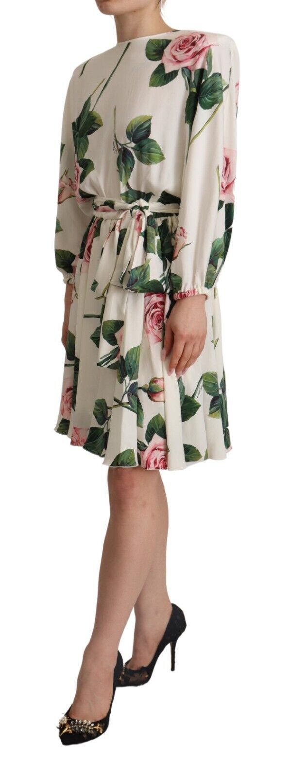 Elegant floral A-line silk dress