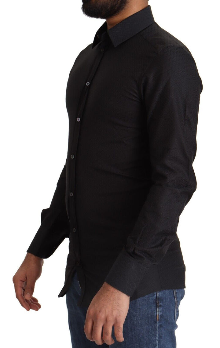 Elegant black cotton gold dress shirt