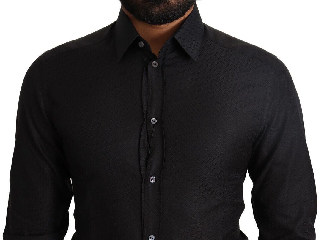 Elegant black cotton gold dress shirt