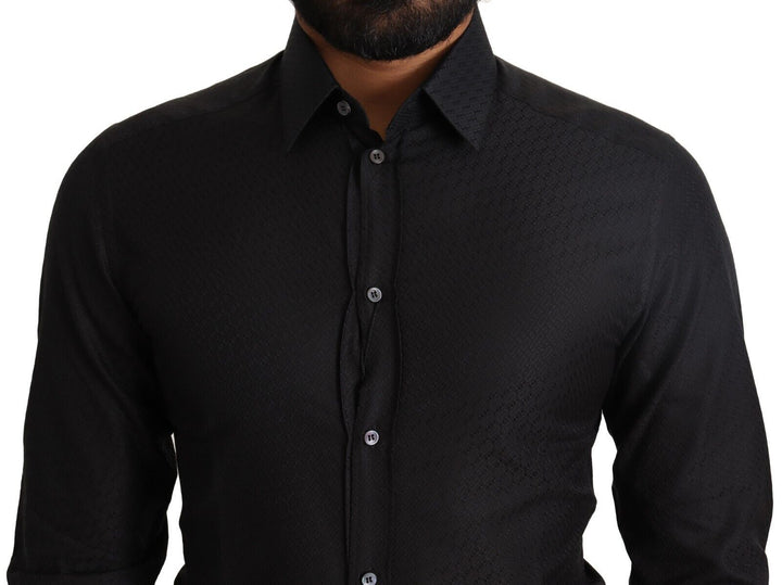 Elegant black cotton gold dress shirt