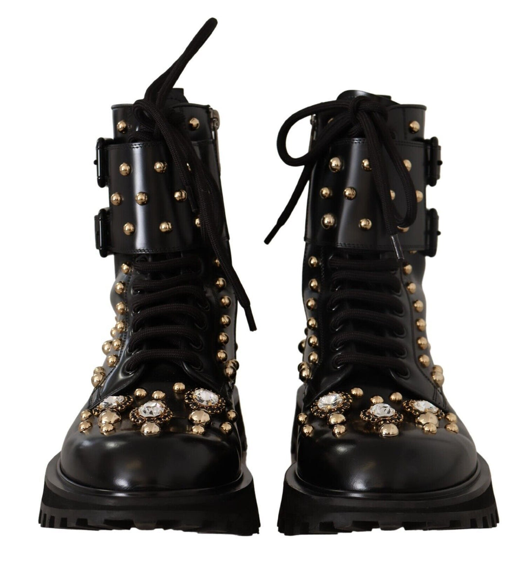 Dolce & Gabbana Schwarze kristallbesetzte formelle Stiefel