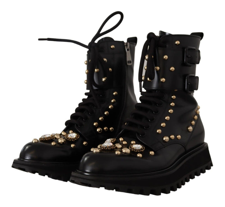 Dolce & Gabbana Schwarze kristallbesetzte formelle Stiefel