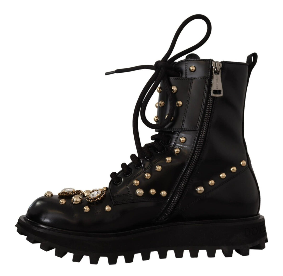 Dolce & Gabbana Schwarze kristallbesetzte formelle Stiefel