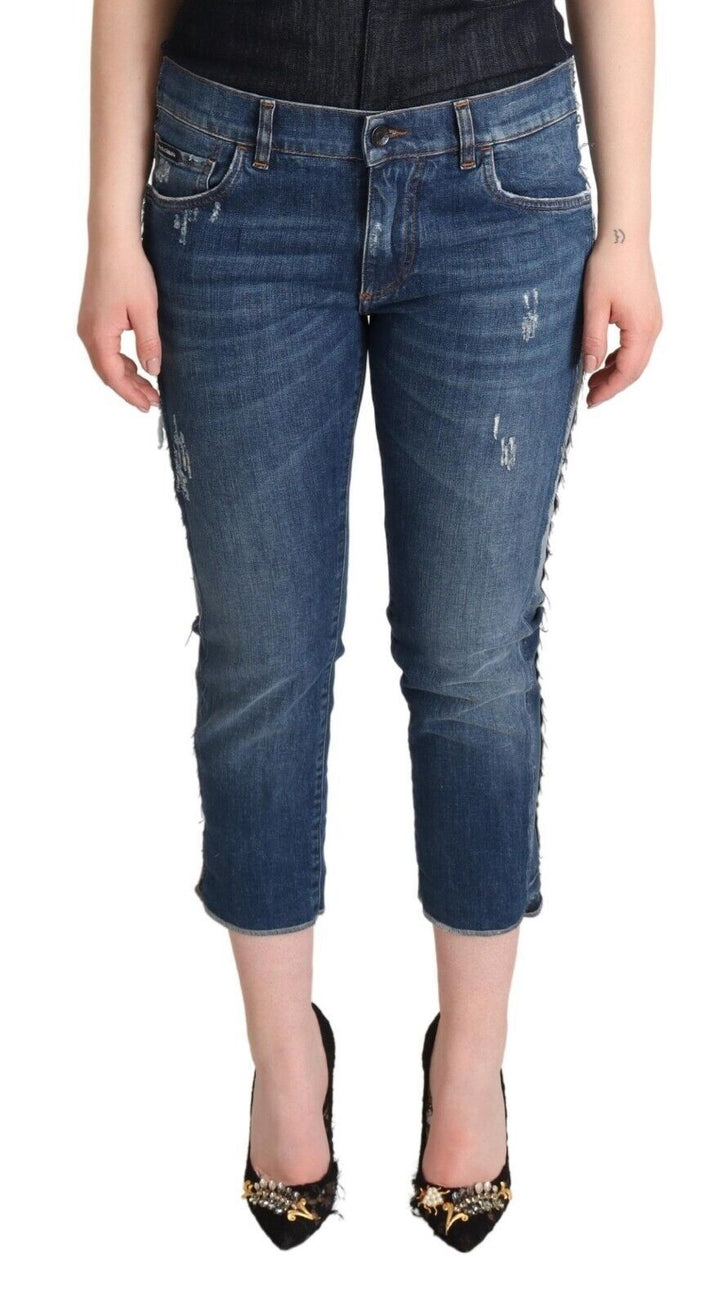 Elegant mid-waist cropped denim