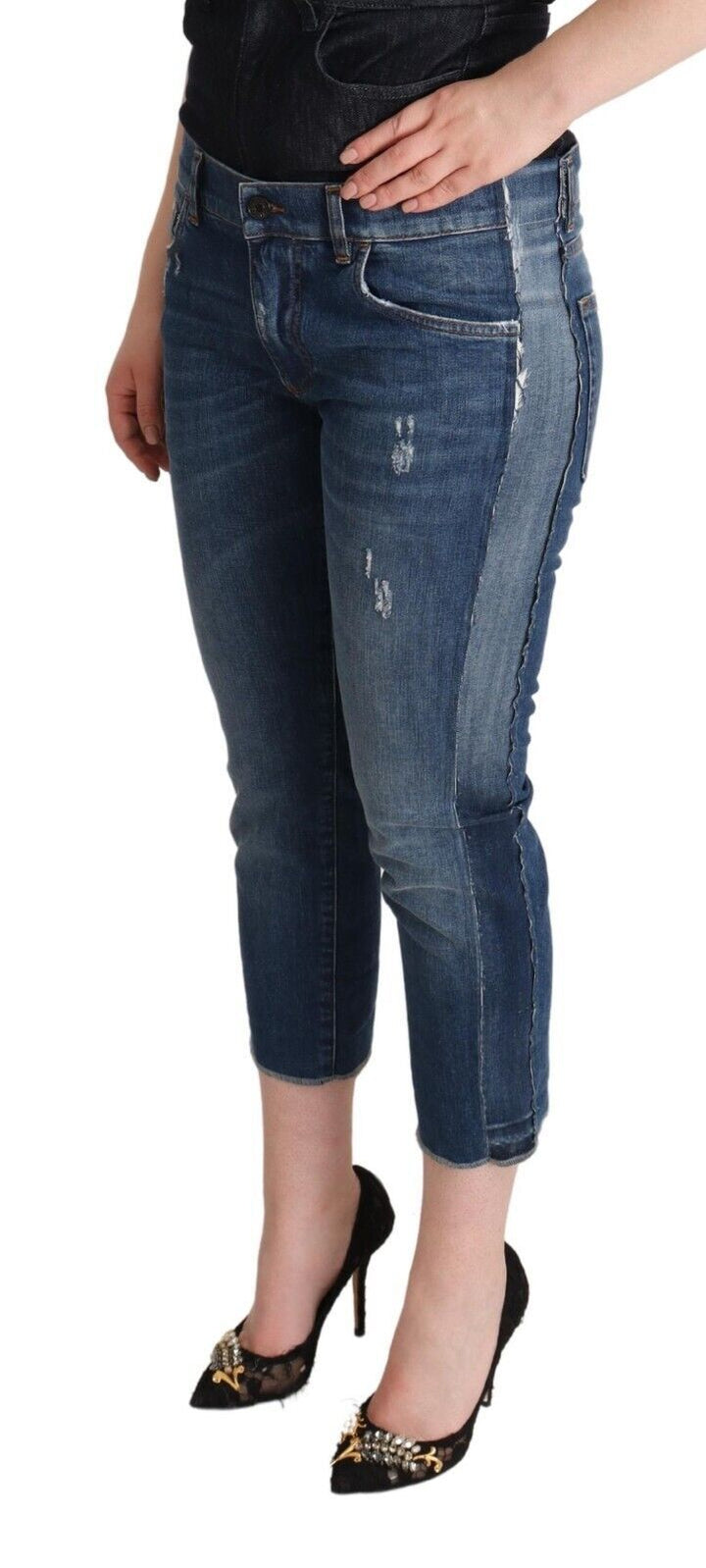 Elegant mid-waist cropped denim
