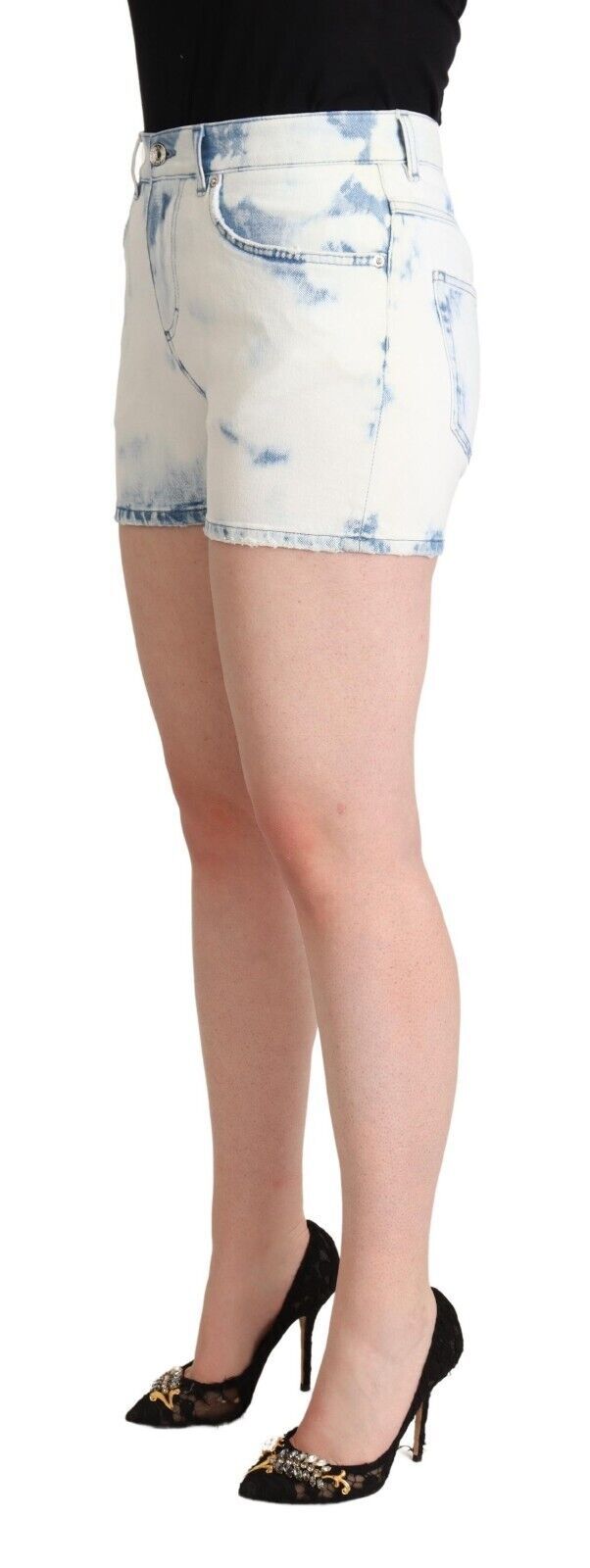 Weiß-Blau gefärbte Denim-Shorts aus Baumwolle mit mittlerer Taille