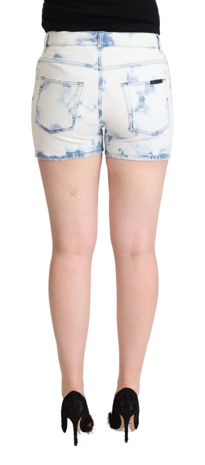 Weiß-Blau gefärbte Denim-Shorts aus Baumwolle mit mittlerer Taille