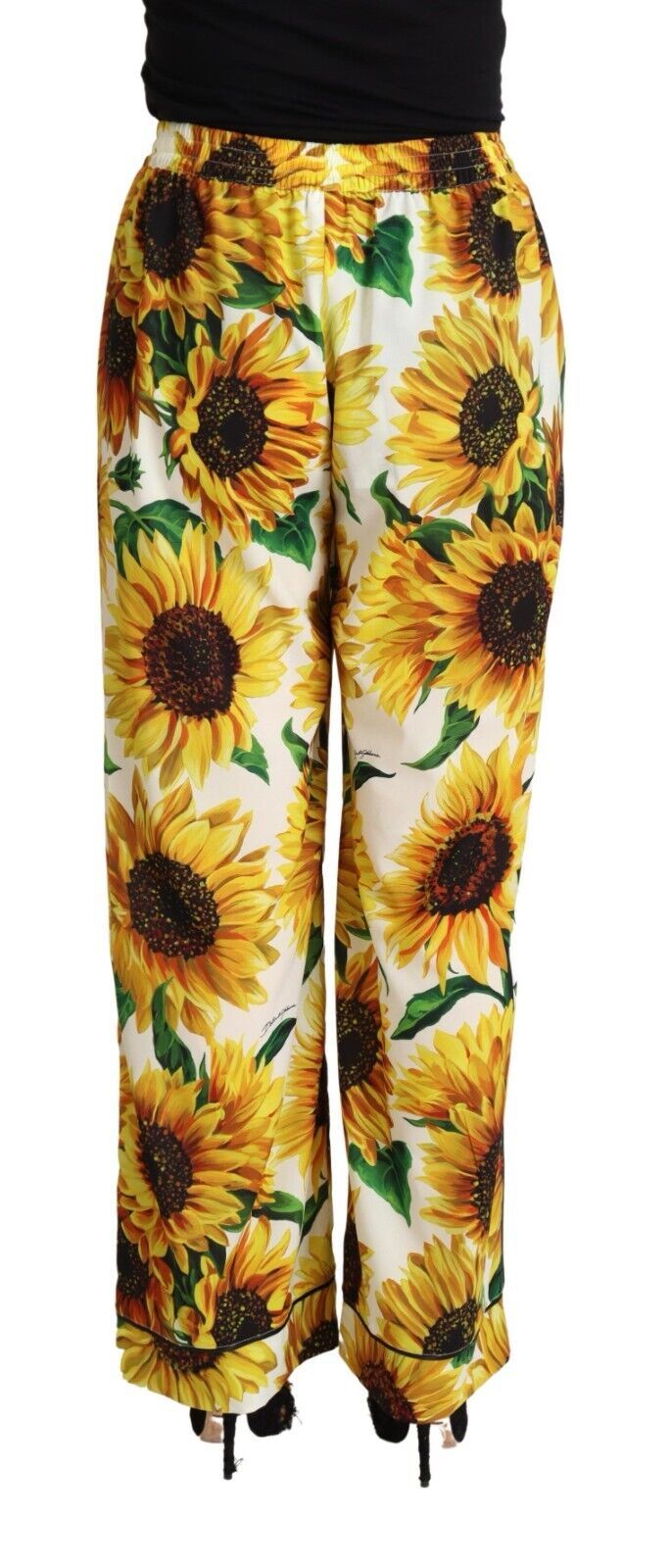 Weiße Sonnenblumen Print Mid Waist Wide Leg Pants