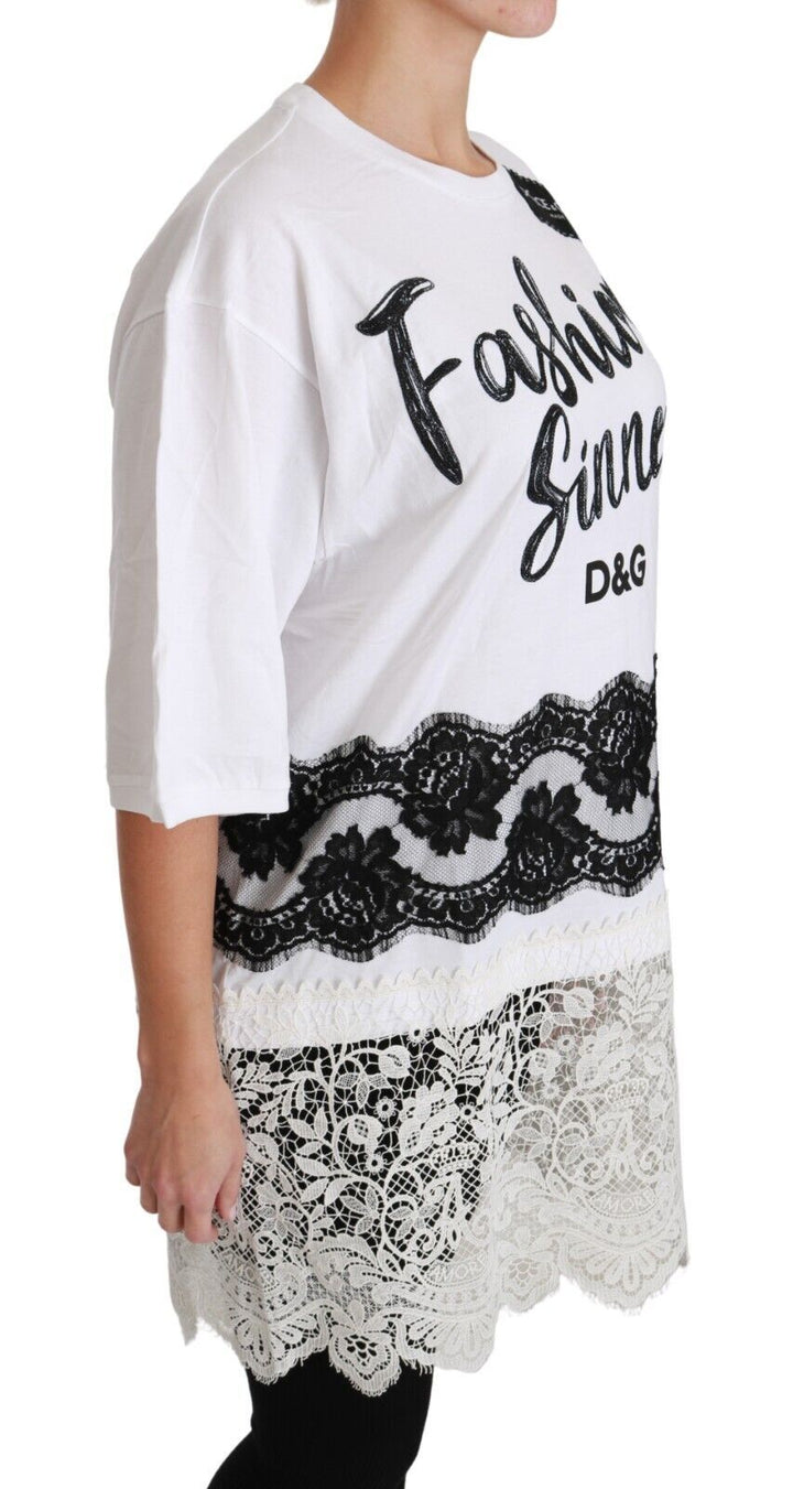 Weißes Fashion Sinner Baumwoll-Spitzen-T-Shirt-Top