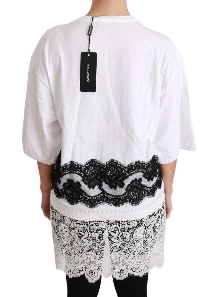 Weißes Fashion Sinner Baumwoll-Spitzen-T-Shirt-Top