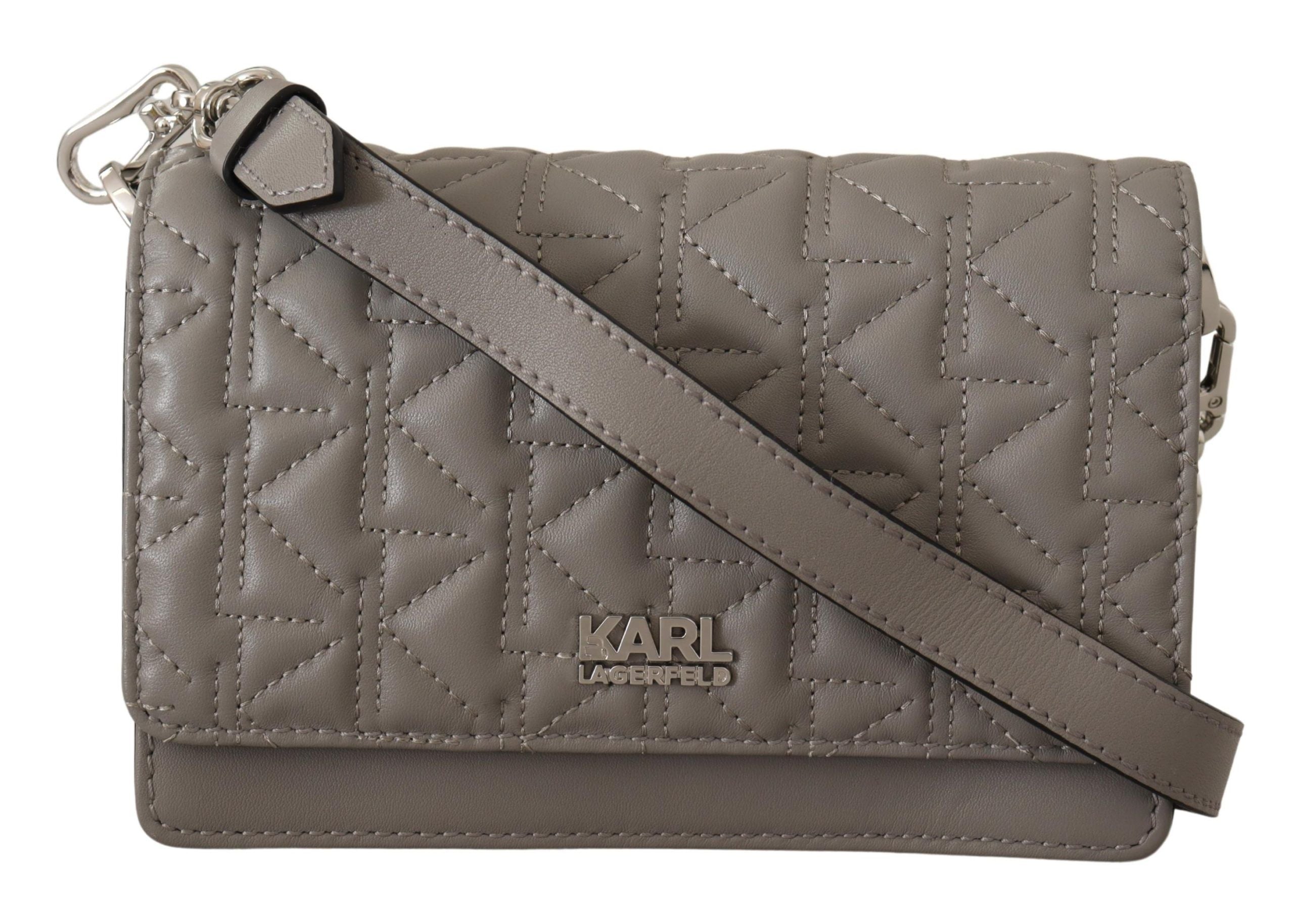 Elegant grey leather crossbody bag