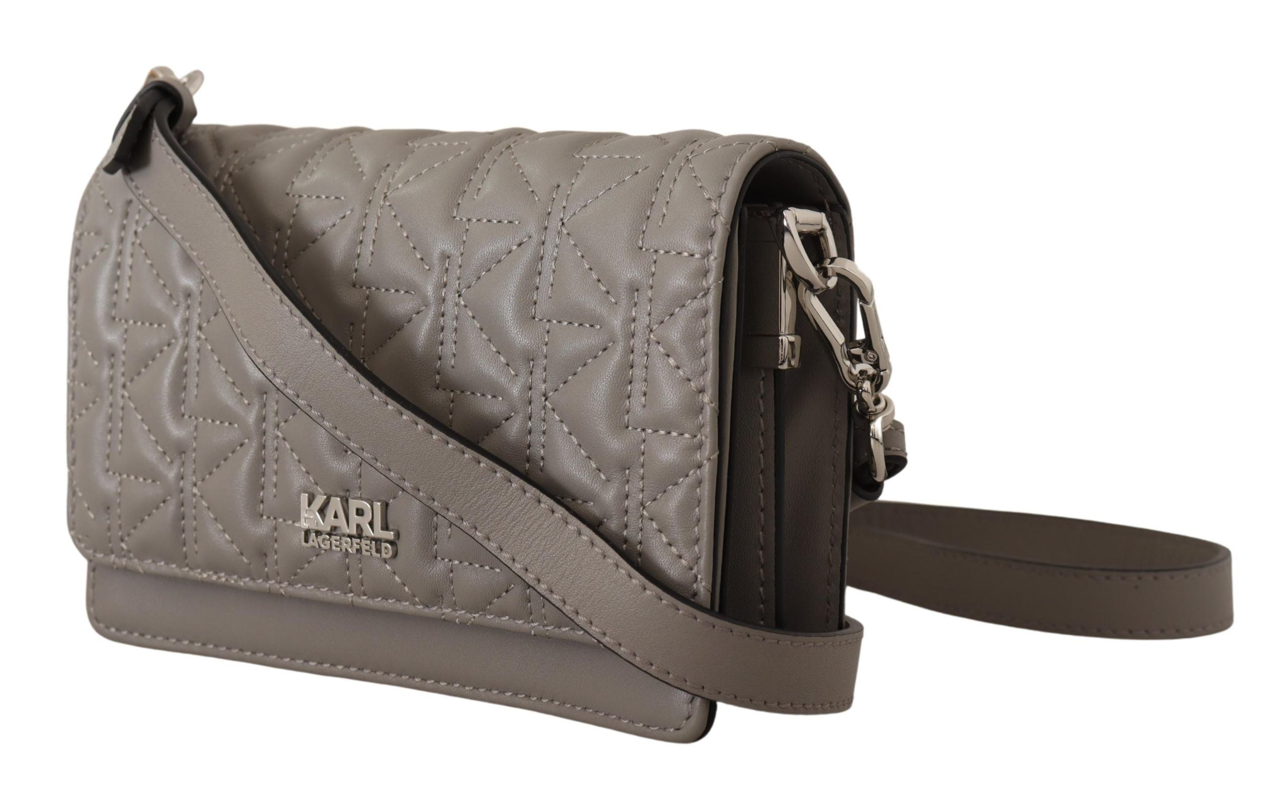 Elegant grey leather crossbody bag