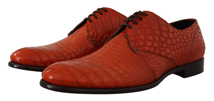 Dolce & Gabbana Exotische Orange Krokoleder Schnürschuhe