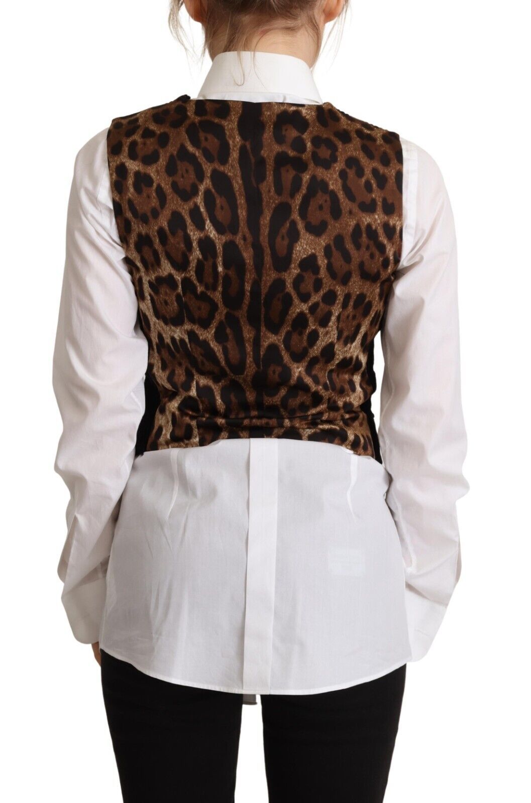 Schwarzes V-Ausschnitt-Leopard-Cord-Knopf-Westenoberteil