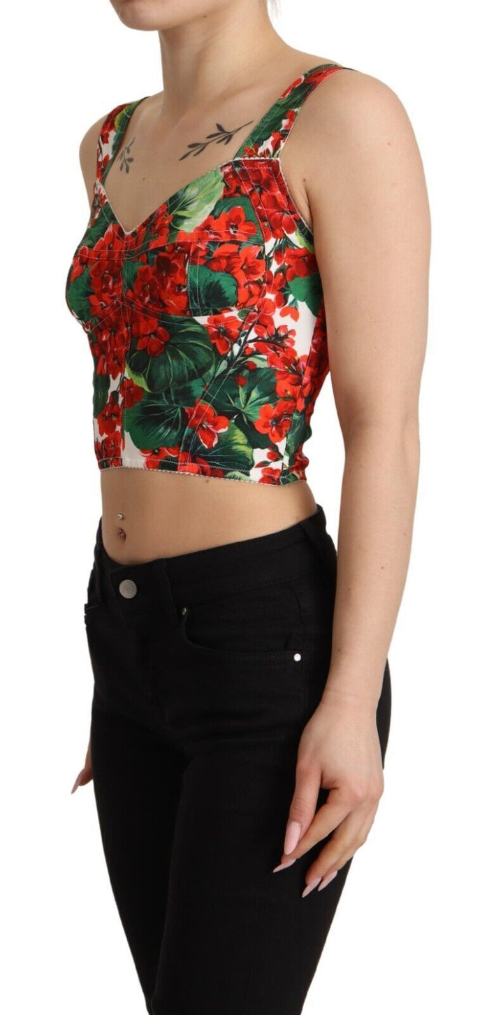 Elegant red cropped top with geranium print