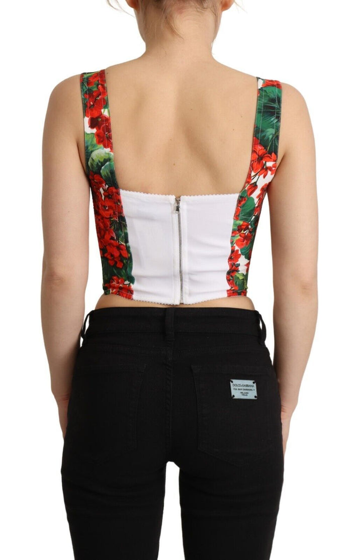 Elegant red cropped top with geranium print