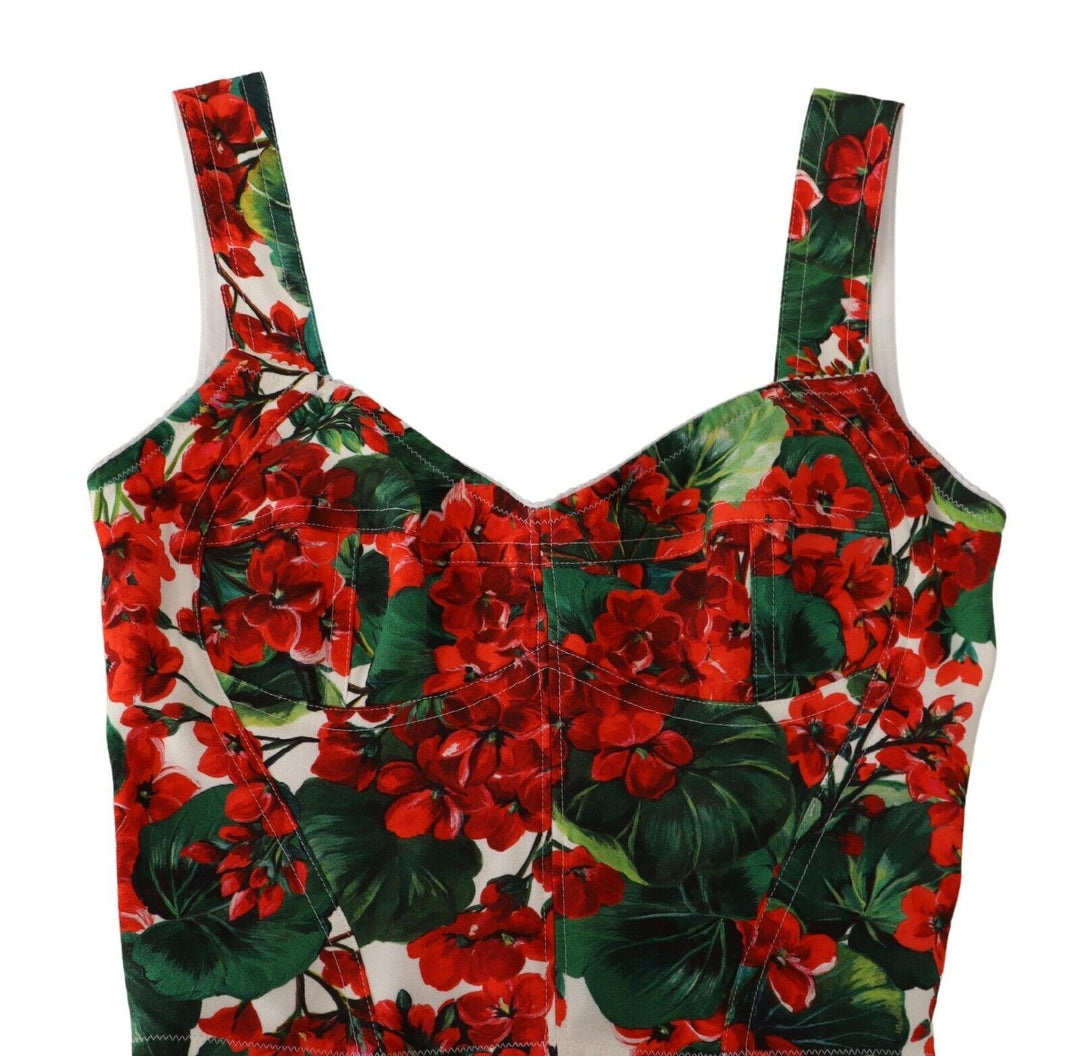 Elegant red cropped top with geranium print