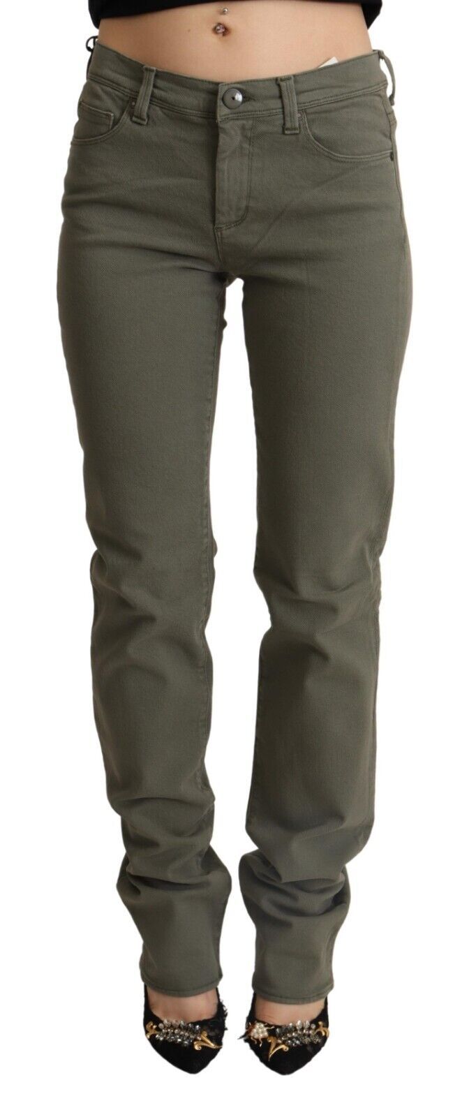 Graue Skinny Denim-Hosenjeans mit niedriger Taille aus Baumwolle