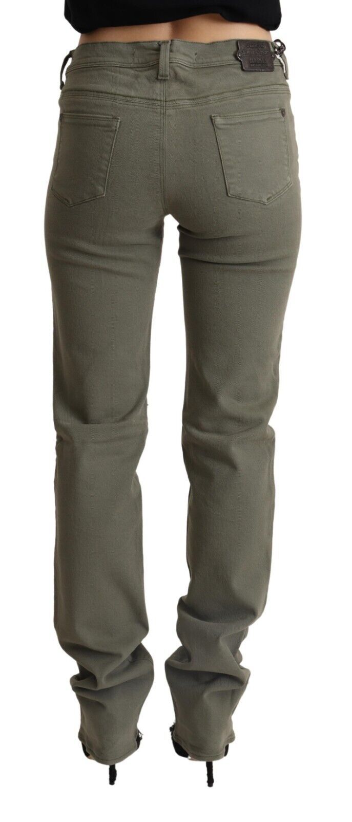 Graue Skinny Denim-Hosenjeans mit niedriger Taille aus Baumwolle