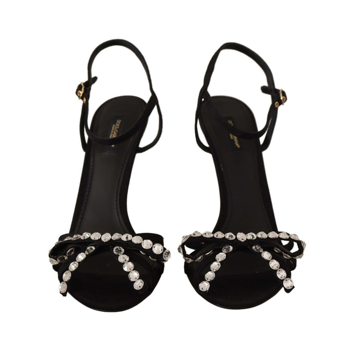 Elegant black viscose ankle strap sandals with crystals